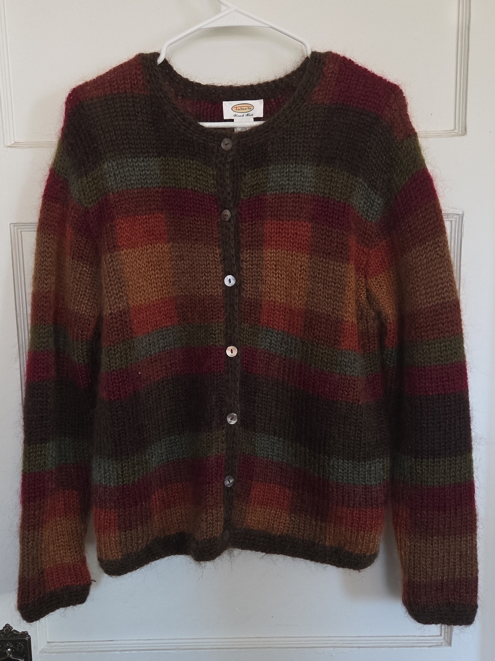 Talbots Sz M Multi-Striped Mohair Blend Cardigan Soft Fall Colors 1376
